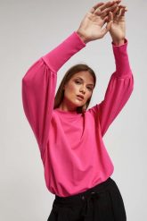 Bluza z bufiastymi rękawami fuksjowa. Bluzy MOODO, xs, bez wzorów, z bawełny, bez kaptura. W wyprzedaży za 40.49 zł.