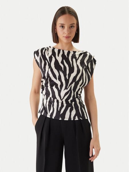 Morgan Bluzka 261-DCLAMY Czarny Regular Fit. Czarne bluzki Morgan, s, bez wzorów, z syntetyku, bez kołnierzyka, bez ramiączek. Za 119.99 zł.