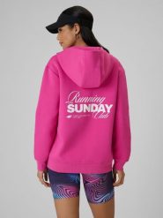 4F Bluza dresowa regular z kapturem damska - różowa XS. Czerwone bluzy 4f, xs, bez wzorów, z dresówki, z kapturem. Za 249.99 zł.