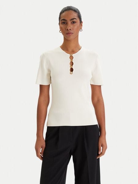 KARL LAGERFELD Bluzka B1W18014 Écru Slim Fit. Bluzki KARL LAGERFELD, s, bez wzorów, z wiskozy, bez kołnierzyka, bez ramiączek. Za 779.99 zł.