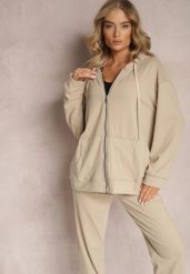 Ciemnobeżowy Komplet Dresowy z Bluzą i Spodniami Deparisa. Brązowe bluzy Renee, m, bez wzorów, z dresówki, z kapturem. Za 79.99 zł.