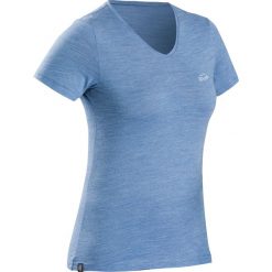 Koszulka trekkingowa damska Forclaz Travel 500 merino. Niebieskie bluzki FORCLAZ, m, bez wzorów, z materiału, klasyczne, bez kołnierzyka, bez ramiączek. Za 119.99 zł.
