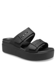 Crocs Klapki Brooklyn Sandal Lowwdg 207431 Czarny. Czarne klapki Crocs, bez wzorów, z tworzywa sztucznego, bez obcasa. Za 189.99 zł.