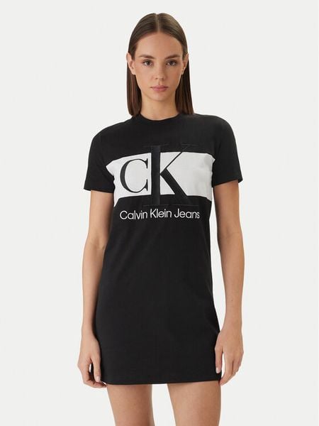Calvin Klein Sukienka codzienna Blocking LV047F288G Czarny Regular Fit. Czarne sukienki Calvin Klein, na co dzień, m, bez wzorów, z bawełny, bez kołnierzyka, bez ramiączek, proste. Za 214.99 zł.