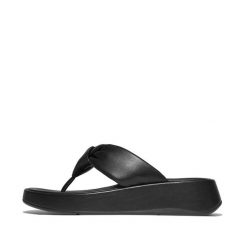 Sandały damskie FitFlop F-Mode Knot Soft-Leather Flatform Toe-Post. Czarne sandały FIT FLOP, bez wzorów, eleganckie, bez obcasa, bez zapięcia. Za 650.50 zł.
