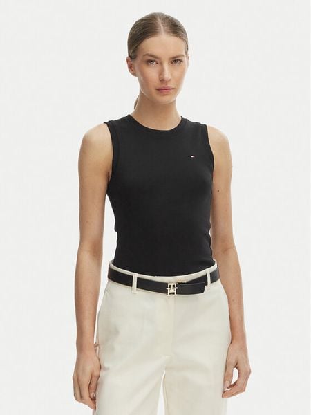 Tommy Hilfiger Top WW0WW47806 Czarny Slim Fit. Czarne topy TOMMY HILFIGER, xxs, bez wzorów, z bawełny, bez kołnierzyka, bez ramiączek. Za 96.99 zł.