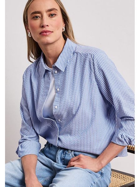 Street One Koszula w kolorze błękitno-białym rozmiar: 40. Niebieskie koszule Street One, bez wzorów, street, bez kołnierzyka, bez ramiączek. Za 144.95 zł.