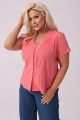 Klasyczna zapinana na guziki bluzka Nel w koralowym kolorze PLUS SIZE XXL OVERSIZE. Pomarańczowe bluzki Moda Size Plus Iwanek, plus size, bez wzorów, z bawełny, eleganckie, bez kołnierzyka, plus size, bez ramiączek. Za 199.90 zł.