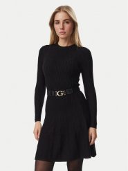 Guess Sukienka dzianinowa W6BK64 Z1569 Czarny Regular Fit. Czarne sukienki Guess, l, z aplikacjami, z dzianiny, bez kołnierzyka, bez ramiączek. Za 614.99 zł.