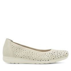 Baleriny Rieker. Białe baleriny Rieker, bez wzorów, bez obcasa. Za 279.99 zł.