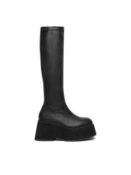 DeeZee Muszkieterki W3LH164802H Czarny. Czarne kozaki DeeZee, z materiału, bez obcasa, na płaskiej podeszwie, bez zapięcia. Za 299.99 zł.