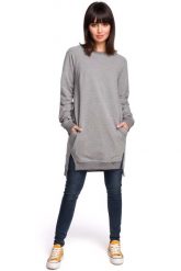 Szara Długa Nierozpinana Bluza z Rozporkami. Szare bluzy MOE, l, bez wzorów, z bawełny, bez kaptura. Za 249.90 zł.