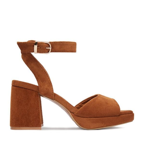 Sandały DeeZee. Brązowe sandały DeeZee, bez wzorów, bez obcasa, na słupku, bez zapięcia. Za 139.99 zł.