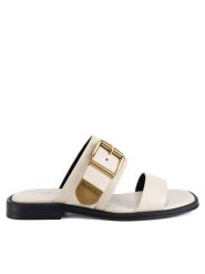 Badura Klapki LOTUS-118261 Biały. Białe klapki Badura, bez wzorów, ze skóry, bez obcasa. Za 279.99 zł.
