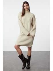 Trendyol Sukienka w kolorze kremowym rozmiar: S. Brązowe sukienki Trendyol, s, bez wzorów, prążkowane, bez kołnierzyka, bez ramiączek, midi. Za 73.99 zł.