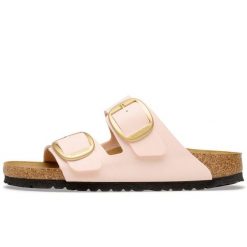 Klapki Birkenstock Arizona Big Buckle Birkibuc Damskie. Czerwone klapki Birkenstock, bez wzorów, z nubiku, bez obcasa. Za 510.45 zł.
