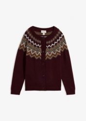 Sweter rozpinany w norweski wzór. Czerwone kardigany bonprix, bez wzorów. Za 149.99 zł.