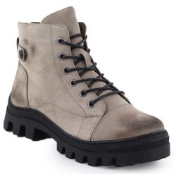Botki damskie khaki Potocki Z25-JE19317. Brązowe botki POTOCKI, bez wzorów, ze skóry ekologicznej, bez obcasa, bez zapięcia. Za 189.99 zł.