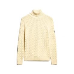 Sweter na plecionce z golfem damski Superdry. Białe golfy Superdry, bez wzorów, ze splotem, bez ramiączek. Za 325.60 zł.