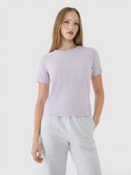 4F T-shirt regular gładki damski - fioletowy XS. Fioletowe t-shirty 4f, xs, bez wzorów, z bawełny, bez kołnierzyka, bez ramiączek. W wyprzedaży za 29.99 zł.