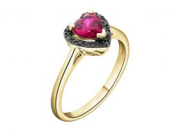 Pierścionek z żółtego złota z czarnymi diamentami i rubinem syntetycznym - serce - próba 375. Czarne pierścionki Apart, z diamentem, złote. Za 1,659.00 zł.