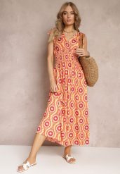 Pomarańczowa Rozkloszowana Sukienka z Wiskozy w Fantazyjny Print Karlene. Brązowe sukienki Renee, l, bez wzorów, z wiskozy, wakacyjne, bez kołnierzyka, bez ramiączek, maxi, rozkloszowane. Za 44.99 zł.