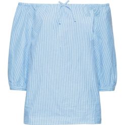 Bluzka "carmen", rękawy 3/4 bonprix jasnoniebiesko-biały w paski. Niebieskie bluzki bonprix, bez wzorów, bez kołnierzyka, bez ramiączek. Za 49.99 zł.