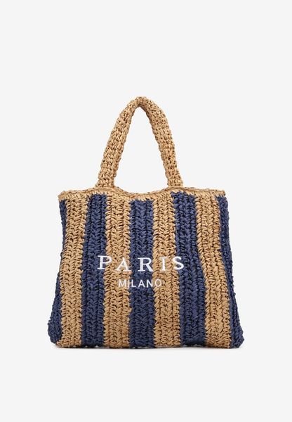 Granatowa Plażowa Torebka Shopperka Ozdobiona Napisem Navale. Niebieskie shopper Renee, bez wzorów, z jeansu, bez dodatków. Za 109.99 zł.