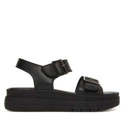 Sandały Tamaris. Czarne sandały Tamaris, bez wzorów, bez obcasa, na płaskiej podeszwie, bez zapięcia. Za 369.99 zł.