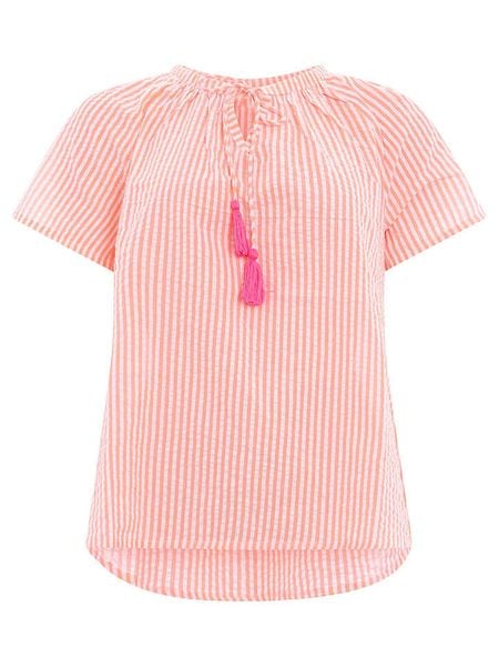 Zwillingsherz Bluzka w kolorze różowo-pomarańczowo-białym rozmiar: S/M. Białe bluzki Zwillingsherz, m, bez wzorów, z bawełny, bez kołnierzyka, bez ramiączek. Za 70.41 zł.