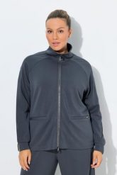 Damskie Bluza rozpinana chłodząca stójka długi rękaw. Szare bluzy Ulla Popken, plus size, bez wzorów, z dresówki, bez kaptura. Za 349.99 zł.
