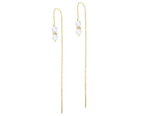 Złote kolczyki z perłami i cyrkoniami. Żółte kolczyki Apart, z cyrkonią, złote. Za 839.00 zł.