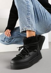 Czarne Sznurowane Śniegowce na Platformie Izastria. Czarne trapery i śniegowce Renee, z jeansu. Za 89.99 zł.