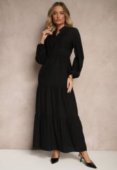 Czarna Rozkloszowana Sukienka z Wiskozy w Stylu Boho z Koronką i Gumką Gonalien. Czarne sukienki Renee, na co dzień, na lato, l, bez wzorów, z koronki, boho, bez kołnierzyka, bez ramiączek, maxi, rozkloszowane. Za 109.99 zł.