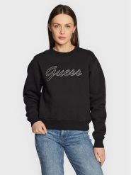 Guess Bluza W3RQ10 K9Z21 Czarny Regular Fit. Czarne bluzy Guess, xs, z aplikacjami, z bawełny, bez kaptura. Za 239.99 zł.