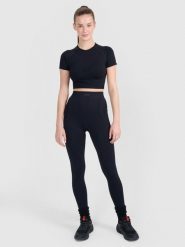 4F Legginsy treningowe bezszwowe damskie - czarne M/L. Czarne legginsy 4f, l, bez wzorów, z dzianiny, z podwyższonym stanem, na fitness i siłownię. Za 129.99 zł.