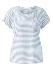 Oui Lniana koszulka w kolorze błękitno-białym rozmiar: 38. Białe bluzki Oui, bez wzorów, ze lnu, bez kołnierzyka, bez ramiączek. Za 217.99 zł.