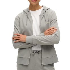 Bluza z kapturem i zamkiem gładka. Szare bluzy Superdry, m, bez wzorów, z bawełny, z kapturem. Za 349.65 zł.