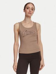 Guess Top W6YP30 K4380 Brązowy jasny Slim Fit. Brązowe topy Guess, xxl, z aplikacjami, z syntetyku, bez kołnierzyka, bez ramiączek. Za 194.99 zł.