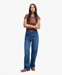 Superdry Jeansy z wysokim stanem z organicznej bawełny, szeroka nogawka. Niebieskie jeansy Superdry, bez wzorów, z podwyższonym stanem. Za 383.70 zł.