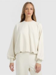 4F Bluza dresowa nierozpinana z modalem damska - beżowa M. Brązowe bluzy 4f, m, bez wzorów, z dresówki, bez kaptura. Za 199.99 zł.