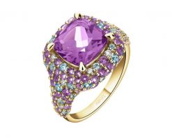 Pierścionek z żółtego złota z brylantami, ametystami i topazami - próba 585. Żółte pierścionki Apart, z ametystem, złote. Za 8,990.00 zł.
