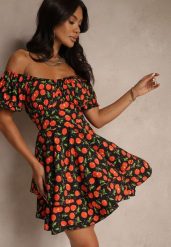 Czarna Sukienka Rozkloszowana z Bawełną w Wisienki Lunasella. Czarne sukienki Renee, na co dzień, l, bez wzorów, z bawełny, eleganckie, bez kołnierzyka, bez ramiączek, mini, proste. Za 49.99 zł.