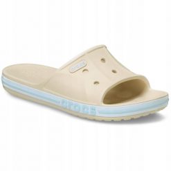 Klapki Dla Dorosłych Crocs Bayaband Slide. Białe klapki Crocs, bez wzorów, z materiału, bez obcasa. Za 119.99 zł.