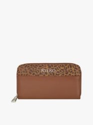 Brązowy portfel z detalami w panterkę. Brązowe portfele Ryłko, bez wzorów, ze skóry. Za 279.99 zł.