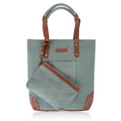 Shopperka szarozielona Paolo Peruzzi E-23-BU. Zielone shopper PAOLO PERUZZI, bez wzorów, z bawełny, klasyczne, bez dodatków. Za 129.99 zł.