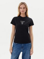 Guess T-Shirt V4YI21 KCDH1 Czarny Slim Fit. Czarne t-shirty Guess, s, z aplikacjami, z bawełny, bez kołnierzyka, bez ramiączek. Za 139.99 zł.