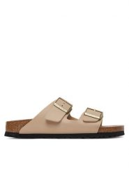 Birkenstock Klapki Arizona 1031438 Beżowy. Brązowe klapki Birkenstock, bez wzorów, ze skóry, bez obcasa. Za 429.99 zł.
