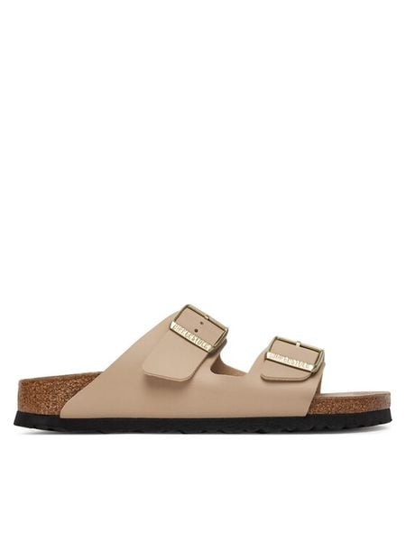 Birkenstock Klapki Arizona 1031438 Beżowy. Brązowe klapki Birkenstock, bez wzorów, ze skóry, bez obcasa. Za 429.99 zł.