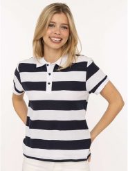Zwillingsherz Koszulka polo "Stripes" w kolorze biało-granatowym rozmiar: XL. Białe bluzki Zwillingsherz, xl, bez wzorów, z bawełny, bez kołnierzyka, bez ramiączek. Za 169.95 zł.